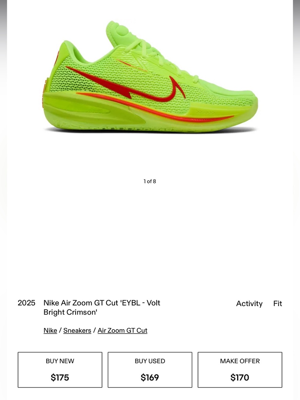 Nike Air Zoom GT Cut Sneaker - Volt with Bright Crimson Accents